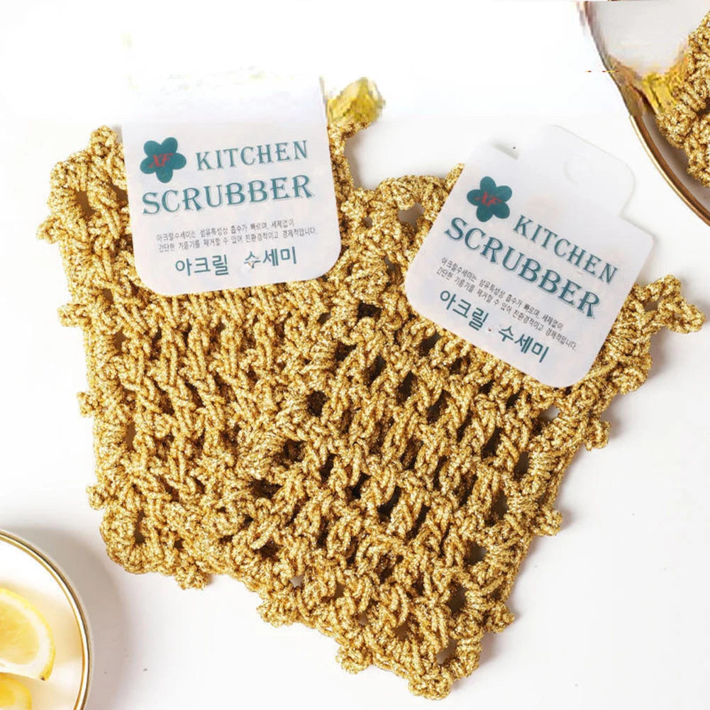 Kitchen Gold Thread Cleaning Cloth Hangable Space-saving Dishwashing Towel For Home