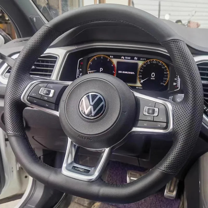 Braid Genuine Leather Car Steering Wheel Cover  for Volkswagen VW Golf R MK7 Golf 7 GTI VW Polo Scirocco 14-16 DIY Car Interior