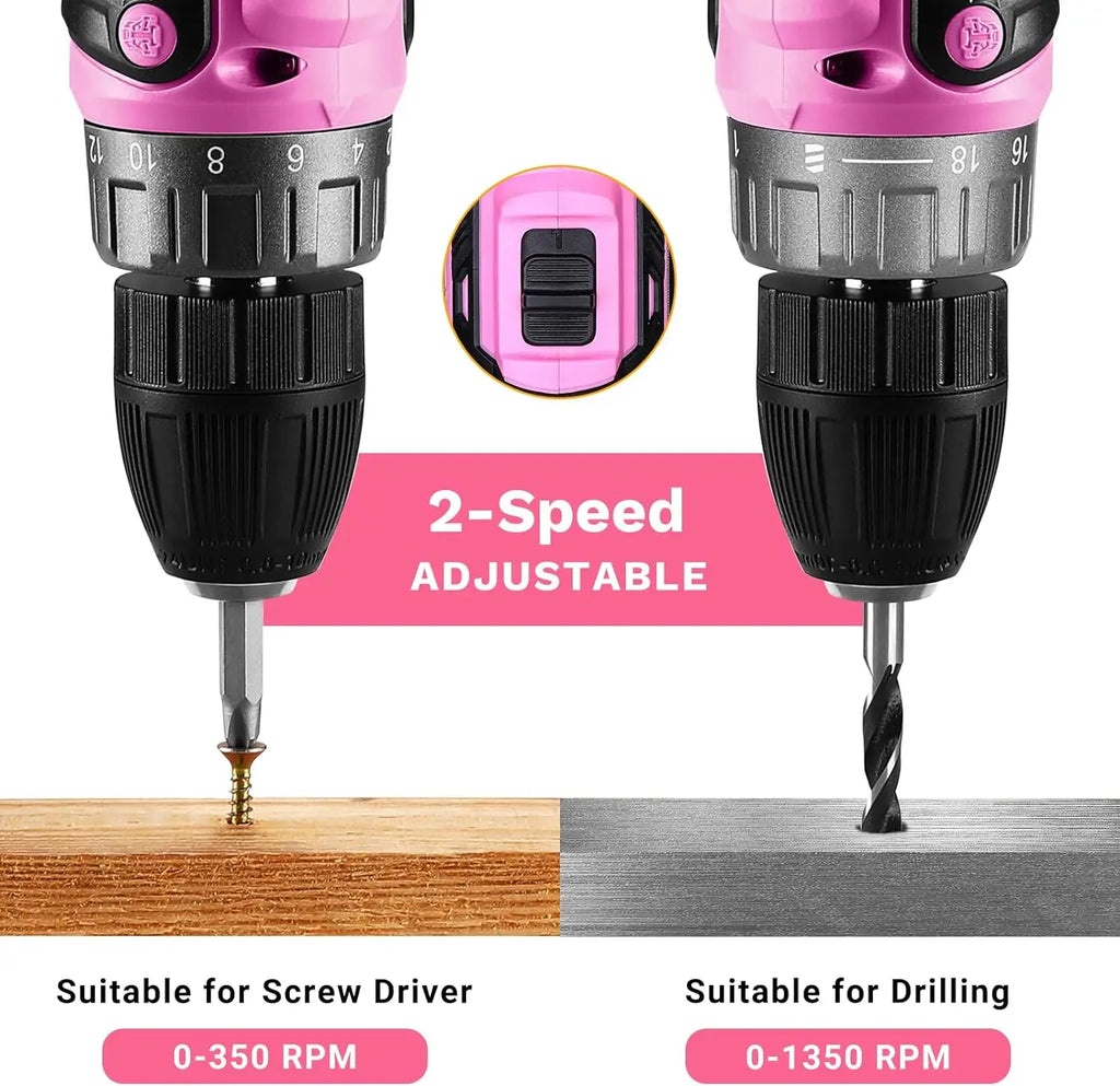 DEKO Pink Cordless Drill 20V - Electric Power Drill Set Tool for Women | AlluCanFind