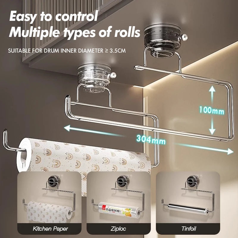 Kitchen Storage Rack Suction Cup Wall Mounted Non Perforated Stainless Steel Tissue Holder Bathroom Storage Home Storage