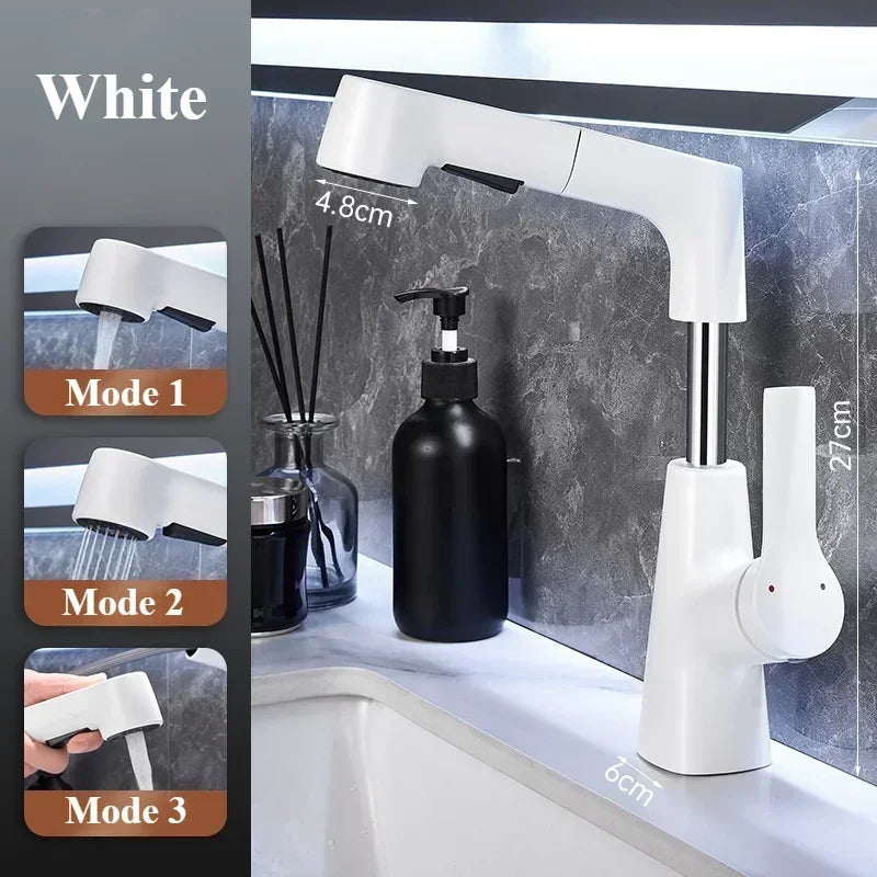 Bathroom Sink Faucet Lift Up Down Stream Sprayer Hot Cold Water Sink Mixer Wash Tap For Bathroom 360° Degree Rotation Tap