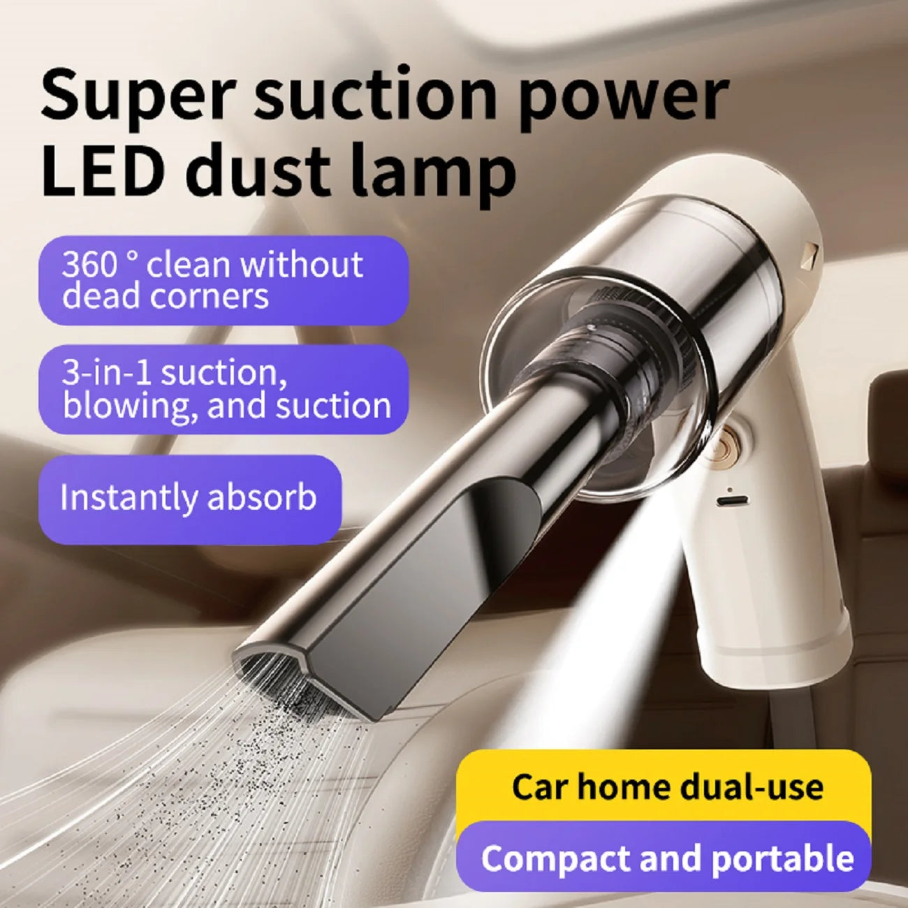 1pc Powerful 4000Pa Handheld Vacuum Cleaner - Portable, Lightweight, and Cordless Design for Efficient Cleaning of Cars,  Homes