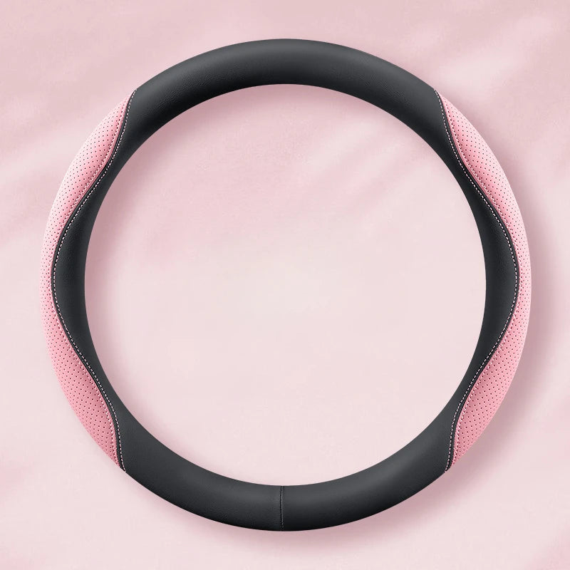 PU Leather and Mesh Car Steering Wheel Cover, Comfortable and Breathable, Keeps Cool in Summer and Warm in Winter