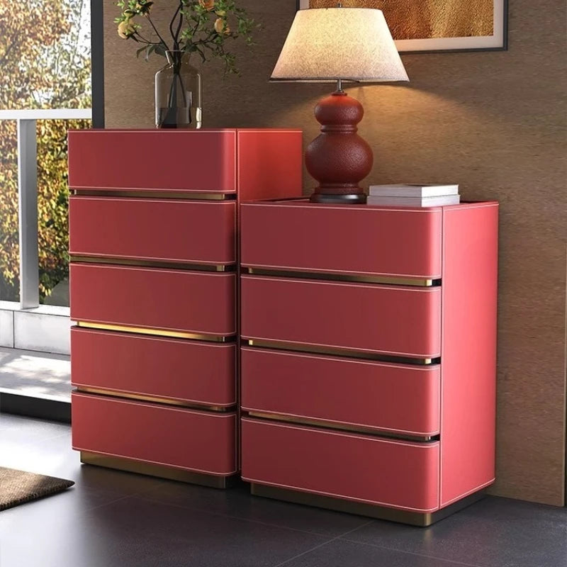 3 4 5 drawers Saddle leather Storage locker household living room drawer cabinet Italian light luxury wood Dressers Furniture