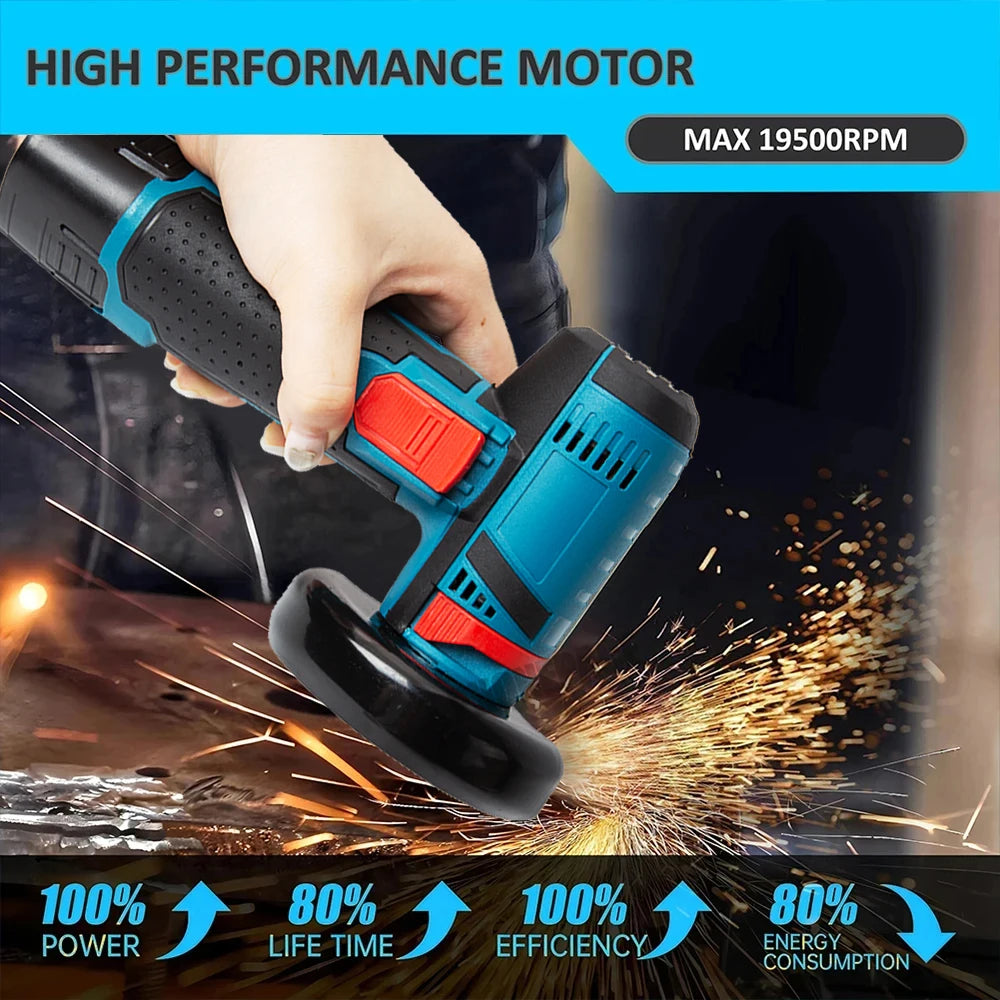 Cordless Electric Angle Grinder 19500rpm Handheld Polishing Grinding Machine Diamond Cutting Power Tool 12V Battery Rechargeable