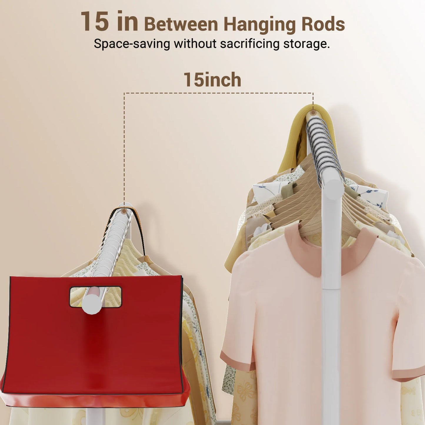 Loefme Wall Clothes Rack Double Rail Standing Clothes Rack Clothes Rail Shoe Rack Storage Shelf for Wardrobe Room Bedroom Living