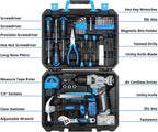 DEKO 126-Piece Home Tool Kit - 8V Blue Cordless Drill & Hand Tool Set for Women | AlluCanFind