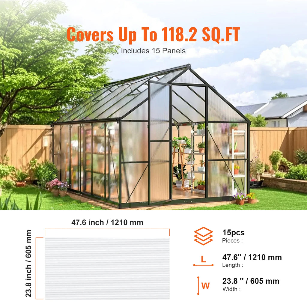 VEVOR Polycarbonate Greenhouse Panels Roof Panels Sheets, Waterproof UV Protected Corrugated Resistance for Greenhouse/Garden