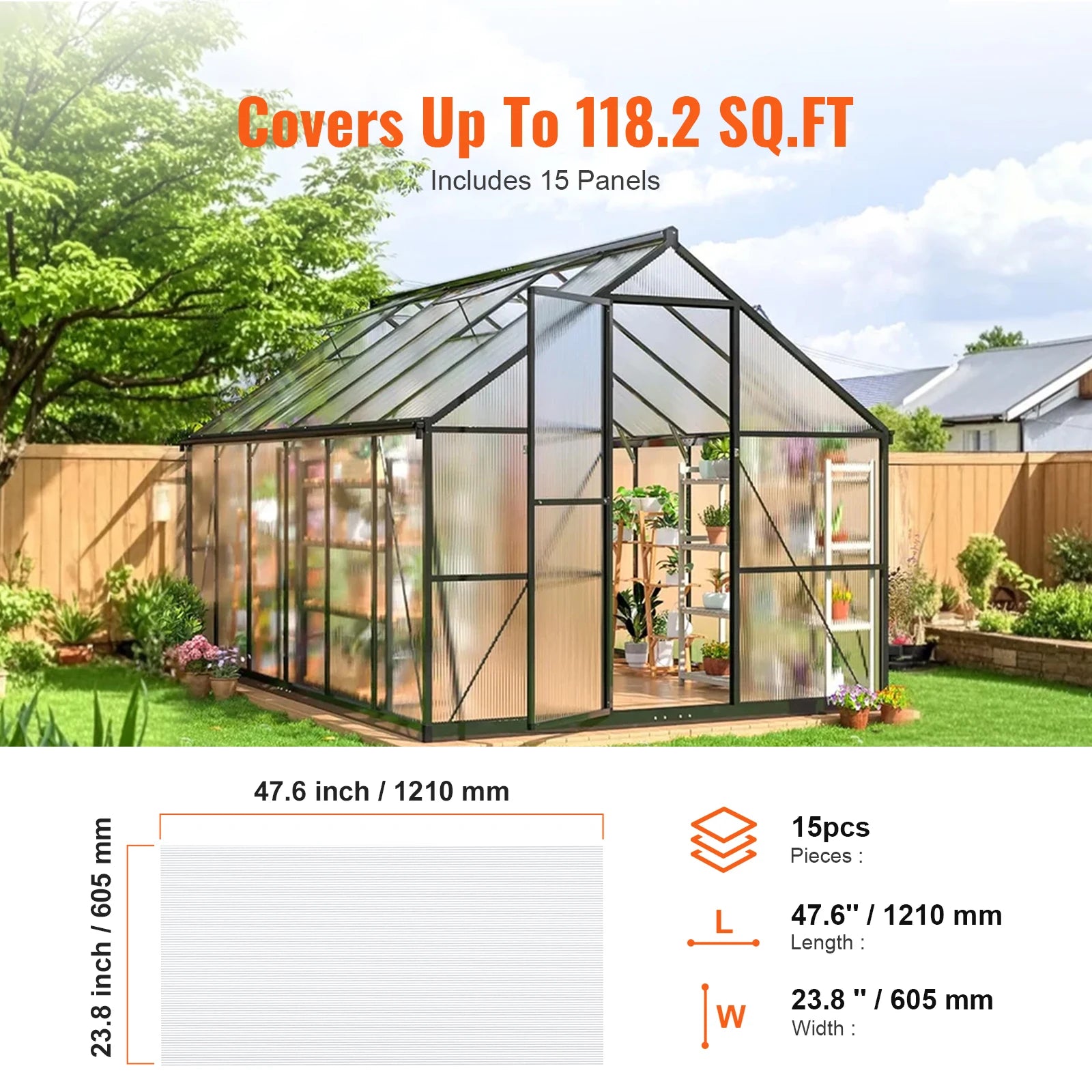 VEVOR Polycarbonate Greenhouse Panels Roof Panels Sheets, Waterproof UV Protected Corrugated Resistance for Greenhouse/Garden