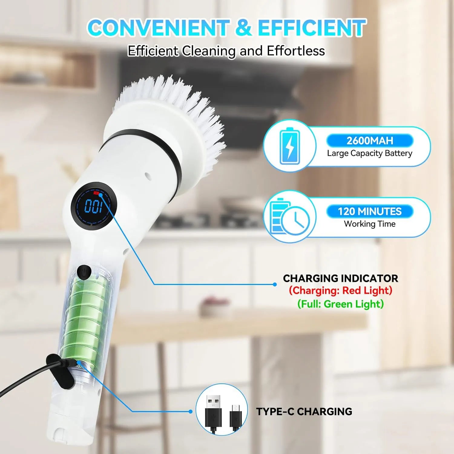 Electric Cleaning Brush 9-in-1 Wireless Handheld Household Kitchen Floor Bathroom Rotary Scrubber with 9 Head Cleaning Scrubber