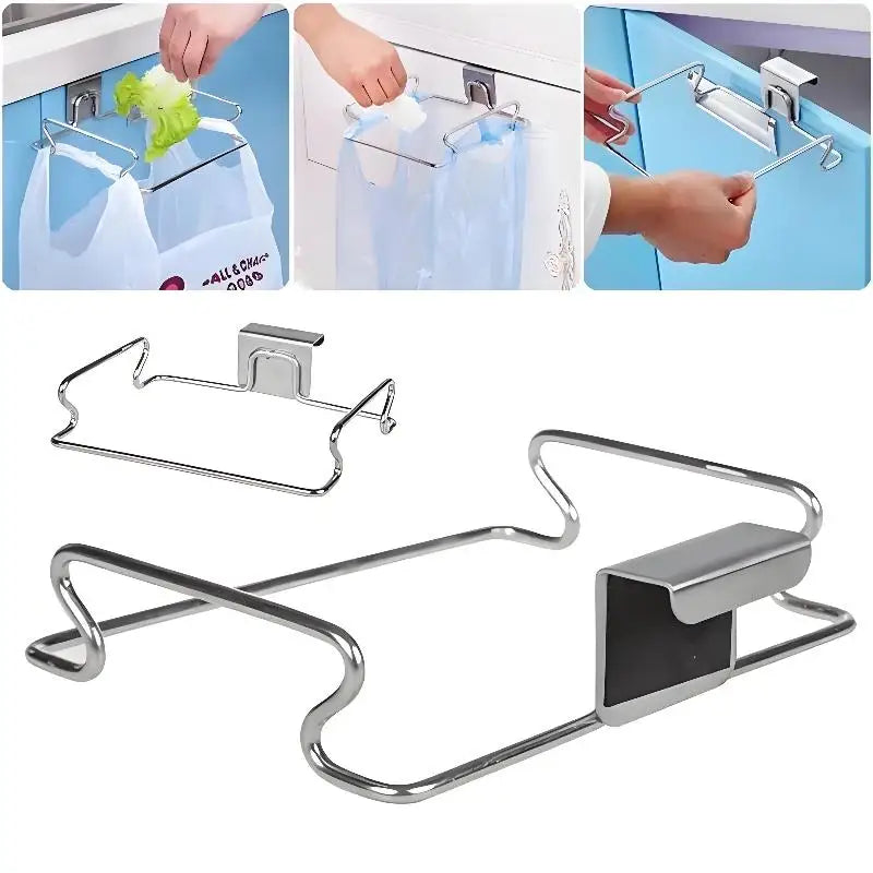 Kitchen Trash Rack Cabinet Door Garbage Bags Holder Stainless Steel Closet Garbage Storage Holder