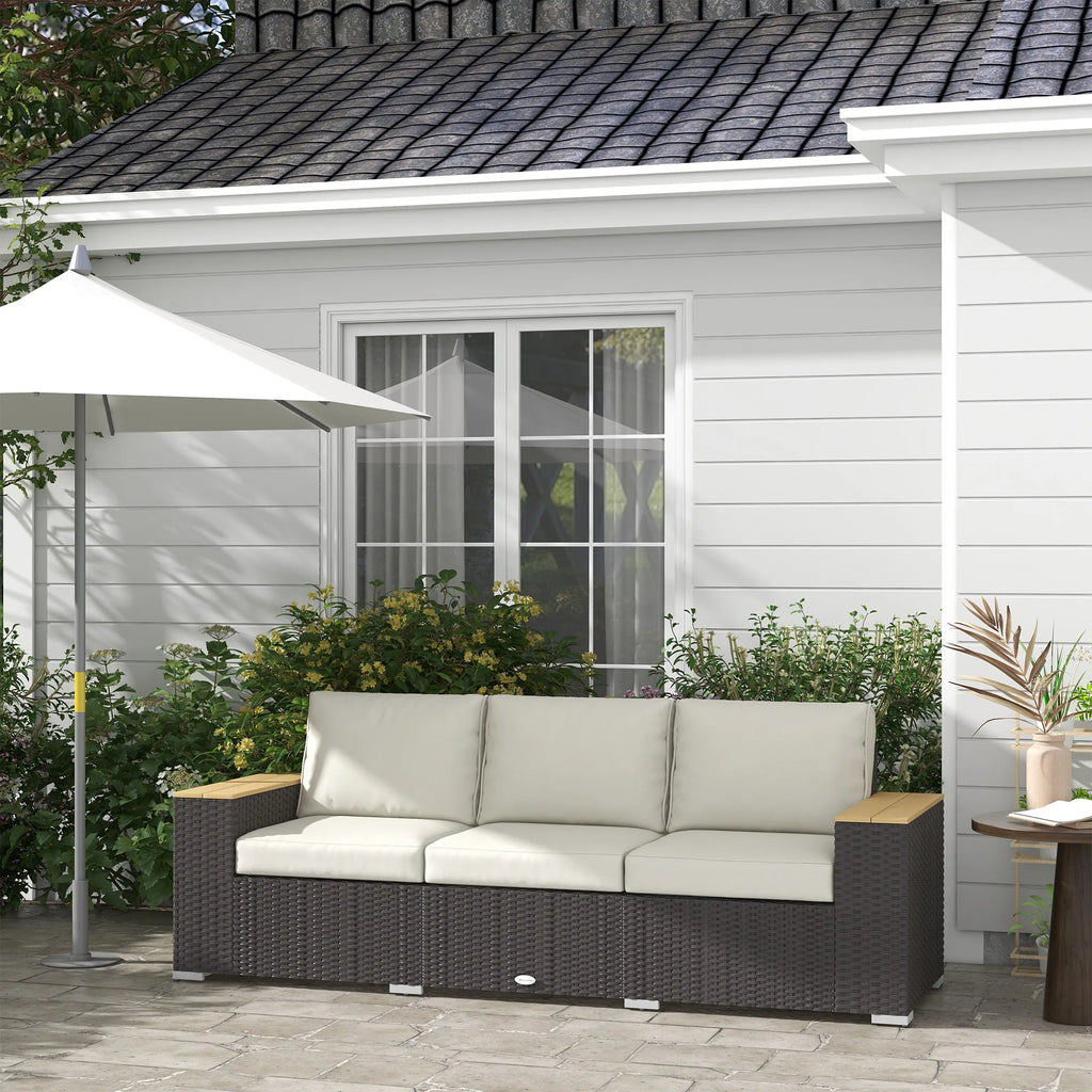 3-Seat Outdoor Patio Sofa with Cushions, Pe Rattan Wicker Sofa, Navy Blue