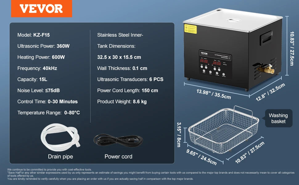 VEVOR 2-30L Ultrasonic Cleaner Digital Ultrasound Cleaning Machine with Upgraded Degassing and Gentle Mode for Jewelry Glasses