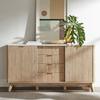 60" Fluted Dresser with Sliding Doors and 4 Drawers, Modern Chest w/Faux Marble Top, Curved Profile Design, Dresser