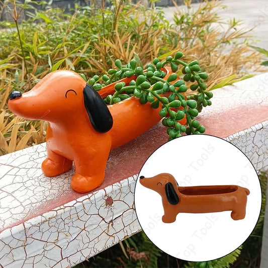 Cute Dog Plant Pot Dachshund Flower Pot Resin Flower Planter Succulent Flower Planter Aesthetic For Indoor Outdoor Garden Decor