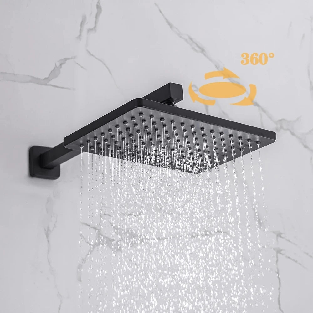 Black Concealed Shower System Rain Waterfall Bathroom Embedded Shower Faucet Set with Tub Spout