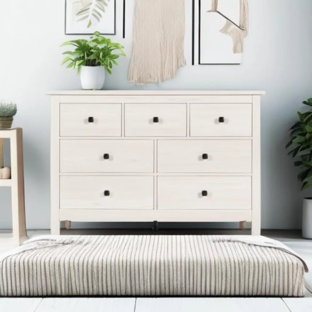 7 Drawer Dresser - Wooden Bedroom Dressers, Storage Drawers Cabinet for Bedroom, Living Room, Farmhouse Chest of Drawers, White