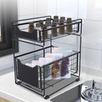 Double-Layer Large Storage Rack Space Saving Rack Organizer Hidden Push-Pull Drawers for Sink Countertops Corners