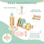 Wooden Kitchen Pretend Play Set Montessori Simulation Plates Dishes Accessories Kitchen Playset Toy for Toddlers Gifts Ages 3+