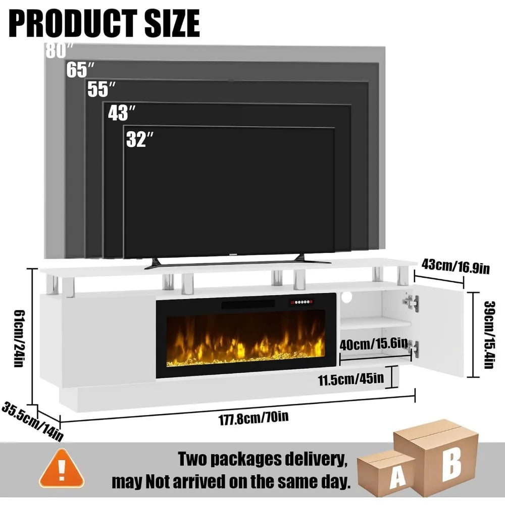 70" Fireplace TV Stand with 36" Electric Insert & LED Lights, Fits 80" TVs | AlluCanFind