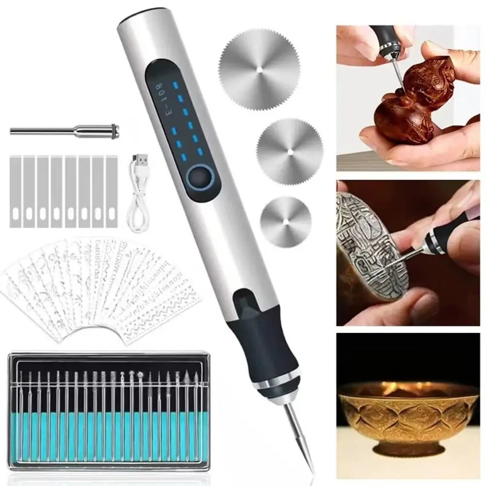 New DIY Carving Tool Electric Engraver Pen Handheld Rechargeable Jewelry Engraving Machine Anti-Slip Etching Pen for Metal Glass