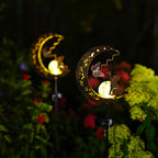 1PC Cat Moon Solar Lamp Outdoor, Iron Solar-Powered Garden Light with Auto On/Off, Waterproof for Yard/Patio Decor
