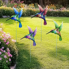 4PCS Metal Hummingbird Stakes Art Sculpture Outdoor Waterproof Iron Ornament Garden/Home Decor Yard Lawn Patio Garden Bird Decor