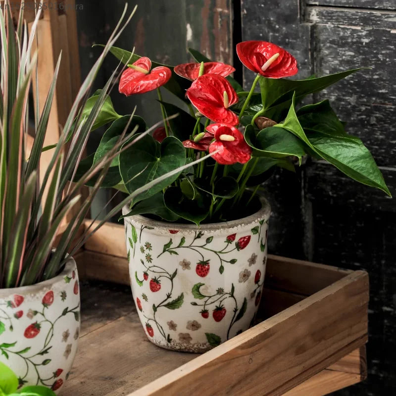 Vintage Ceramic Succulent Flowerpot Planters for Indoor Plants Creative Countryside Style Plant Pot Living Room Decoration