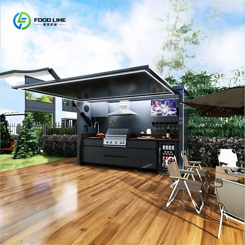 Customized Weatherproof Outdoor  Kitchen Cabinets Island with Sink Outdoor Kitchen Appliances for Capsule House Hotel