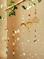 Sun Moon Crystal Suncatcher Rainbow Maker Stained Glass Beaded Sun Catcher Window Hanging Ornament Wind Chimes Yard Garden Decor