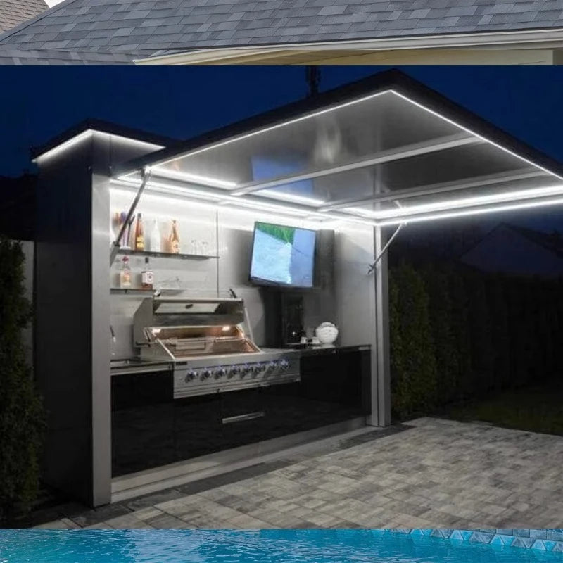 Customized Eco Friendly Mobile Outdoor Kitchen Multifunctional Steel Design Equipped Sink Refrigerator For Outdoor Park