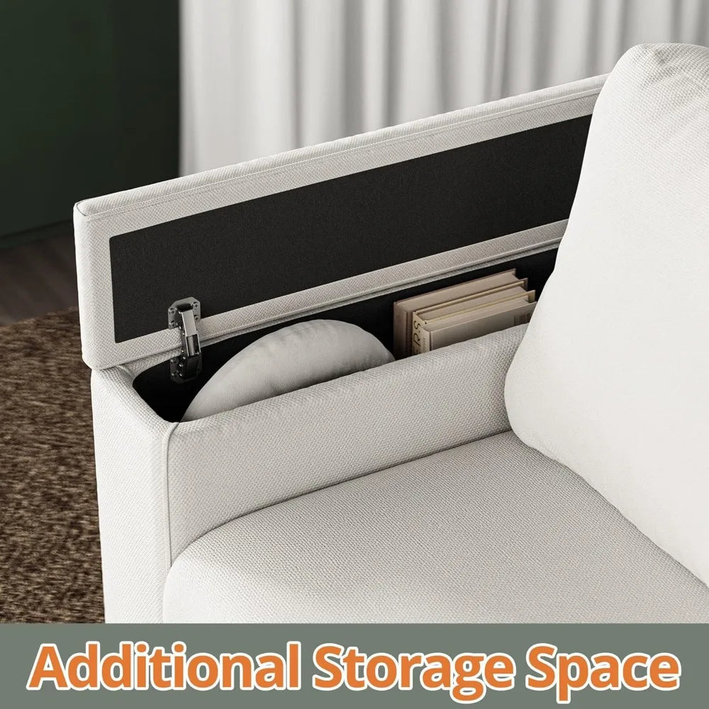 Living Room Couch with Storage, Wide Armrests, 80 Chenille Fabric, 3 Seater Sofa, Deep Seating, Skin-Friendly, Easy Assembly