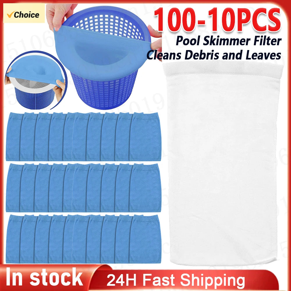 100-10PCS Pool Skimmer Socks Fish Tank Mesh Bag Round Swimming Pool Mesh Filter Cleans Debris and Leaves Baskets Filters