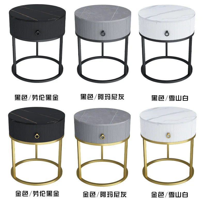 Modern Minimalist Round Slate Drawer Table: High-End Appeal, Perfect as Side Table or Bedside Cabinet