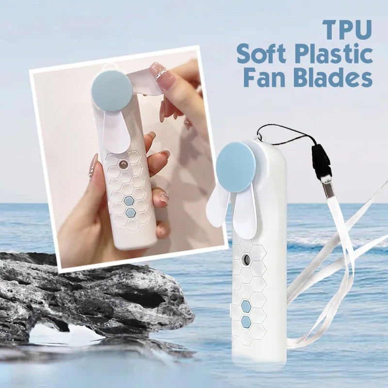Portable Handheld Mist Fan - USB Rechargeable 2-in-1 Air Cooler & Facial Humidifier | AlluCanFind