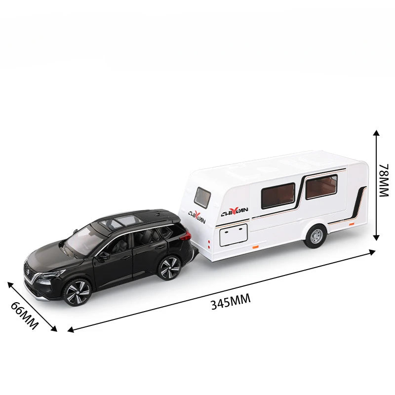 1:32 X-TRAIL Toy Model Cars Alloy Diecast Police Car Pull Back Doors Opened Sound Light Rubber Tires Camping RV Gifts for Boys