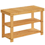 SONGMICS Shoe Rack Bench, 3-Tier Bamboo Shoe Storage Organizer, Entryway Bench, Holds Up to 286 lb, 11.3 x 27.6 x 17.8 Inches