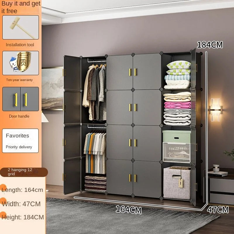 New Simple Wardrobe Clothes Assembly Plastic Collapsible Sturdy Dustproof Cabinets Dressers Cube Storage Locke Closet Furniture