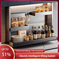 Kitchen Wall Cabinet Vertical Lifting Basket Electric Intelligent Voice Touch Control Automatic Seasoning Basket Cabinet
