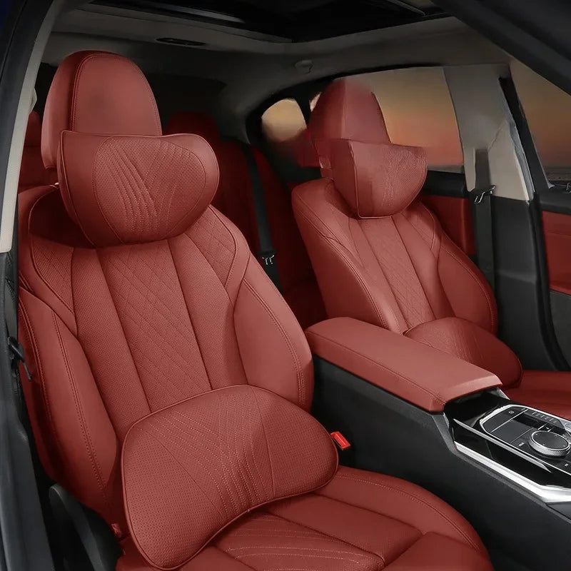 Car Seat High-end Leather Pillow Neck Driving Seat Headrest Back Cushion Luxury Universal Auto Lumbar Support Waist Head Qulit