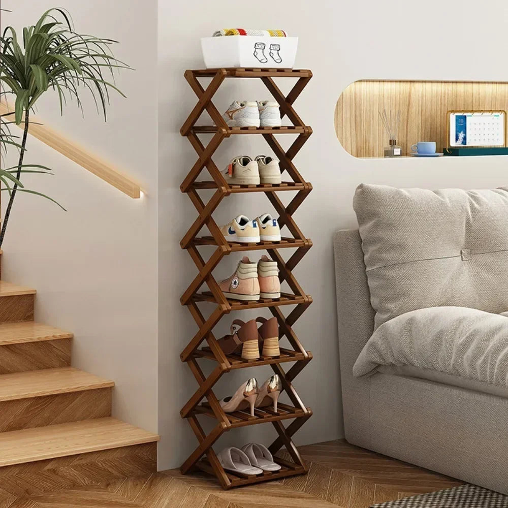 Multi Layer 5/6/7/8/9 Layer Simple Breathable Shoe Shelf Multifunctional Foldable Shoes Shelf Cabinet Simple Bamboo  Saves Space