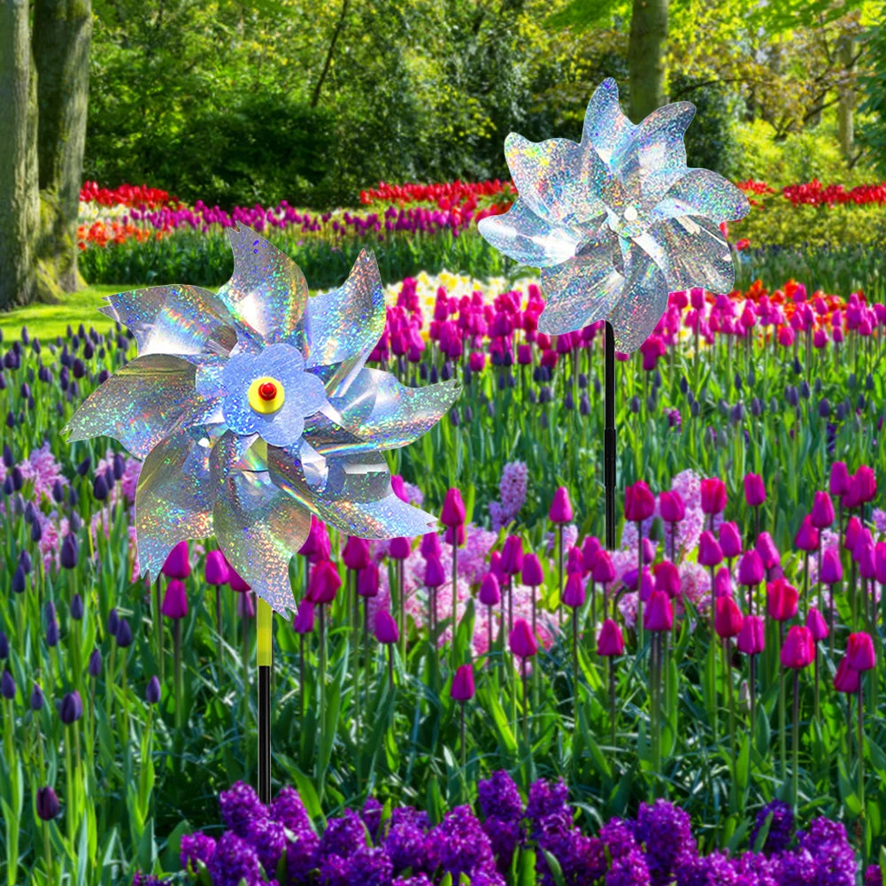 Silver Anti Bird Laser Windmill Bird Repeller Windmill Pinwheels Reflective Bird Scare Deterrent Driving Windmill Garden Decor