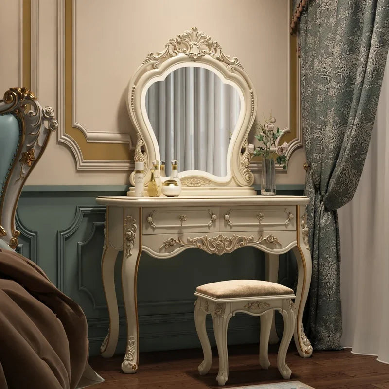 Luxury Nordic Dressing Table Mirror Vintage Bedroom Make Up Dresser Table Drawer Storage Vanity Tocador De Maquillaje Furniture