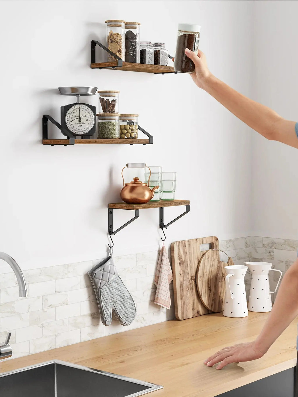 VASAGLE wall shelf industrial design suspension rack set of 3 wall mounted
