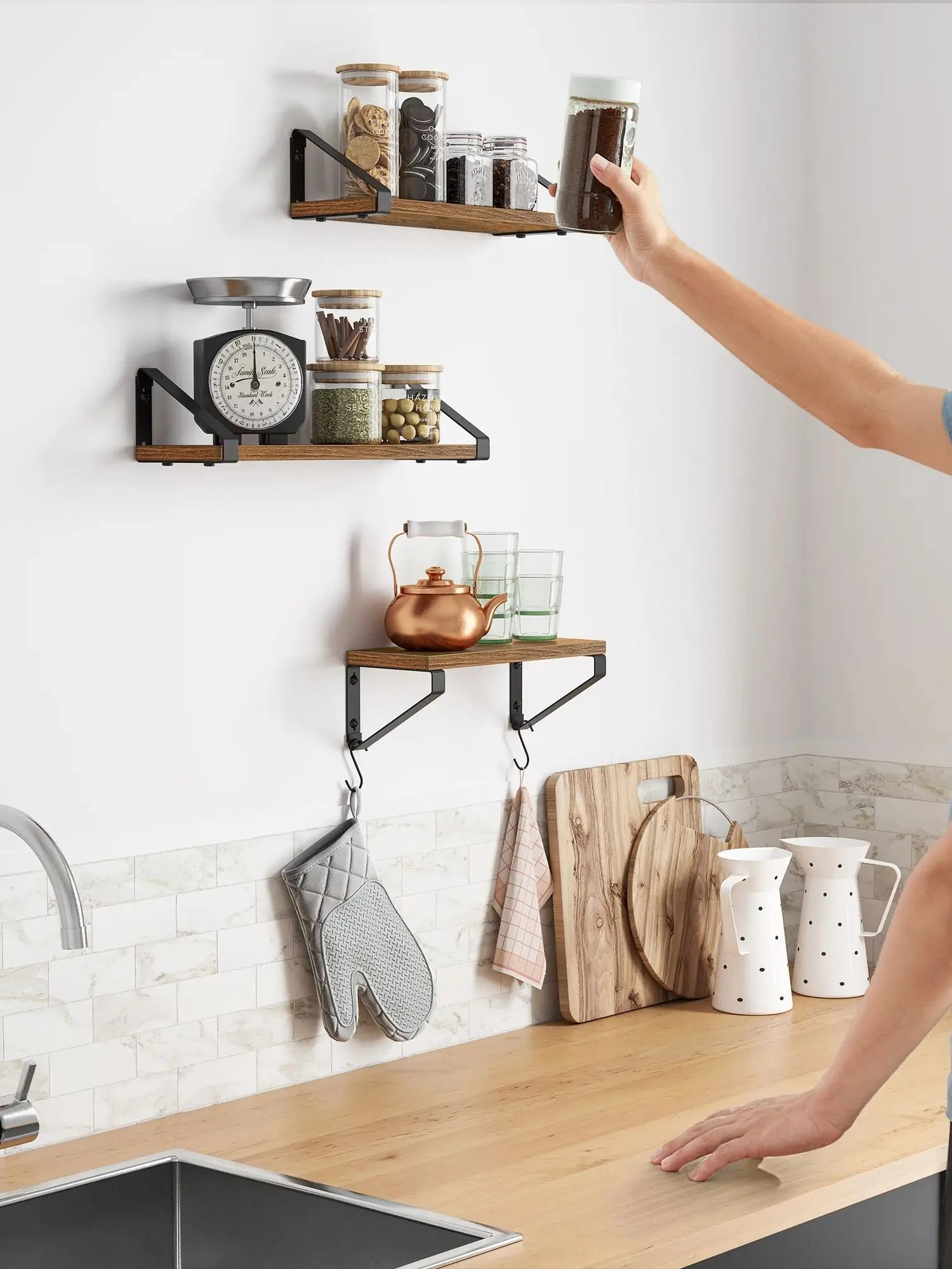 VASAGLE wall shelf industrial design suspension rack set of 3 wall mounted