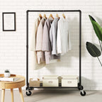SONGMICS Heavy Duty Metal Clothes Rack on Wheels, Holds 90 kg, Industrial Design, Coat Stand with 1 Clothes Rail and Shelf