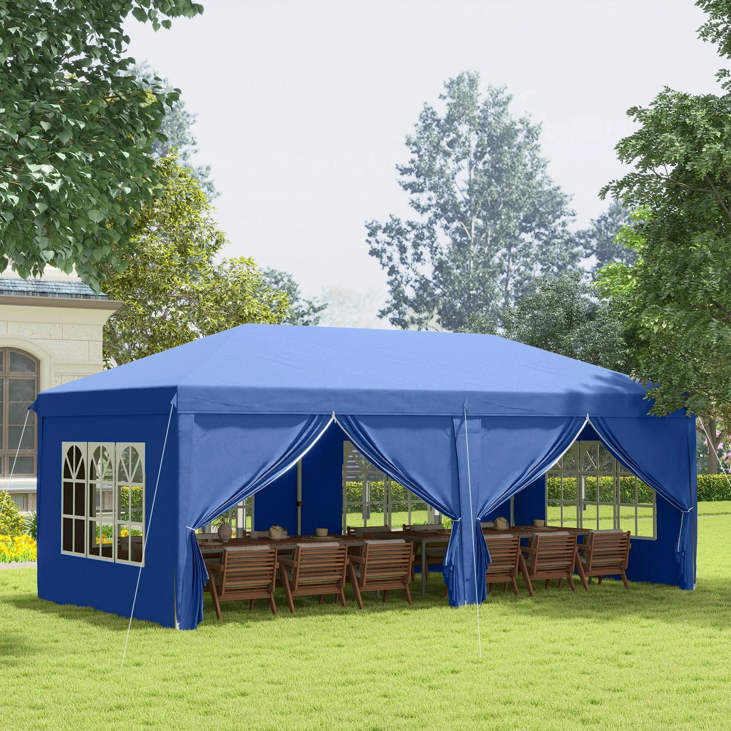Outsunny 3 x 6 m Pop Up Gazebo with Sides and Windows, Height Wedding Camping Party Tent Canopy Marquee with Storage Bag