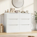Modern 6 Drawer Dresser for Bedroom, Double Chest of Drawers with Storage, Large Wooden Storage Dresser Organizer with Cut-Out