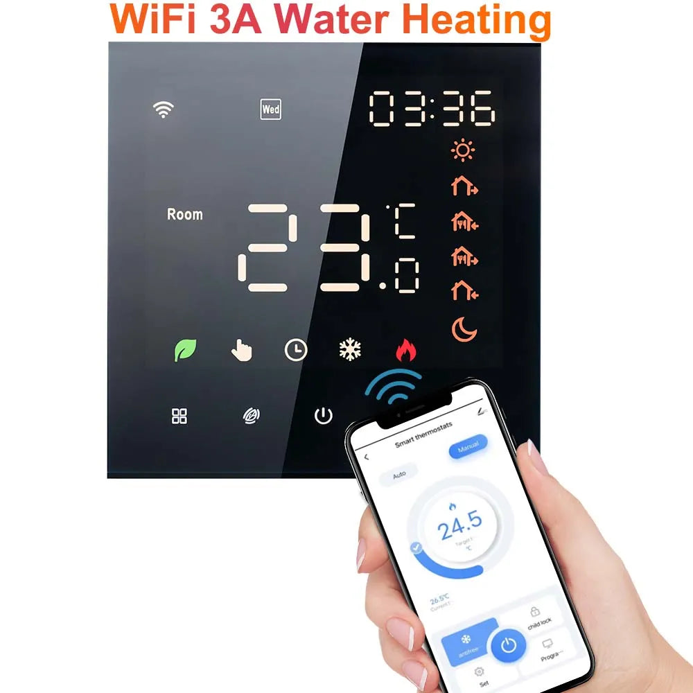 Smart Tuya WiFi Thermostat Voice Control 3A Digital Programmable LCD Display Underfloor Heating Temperature Controller for Water