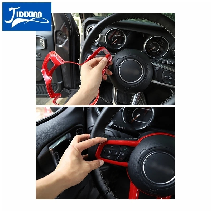 JIDIXIAN fit for Jeep Wrangler JL for Gladiator JT 2018 2019 2020 2021 2022 2023 2024 Car Steering Wheel Decoration Panel Cover